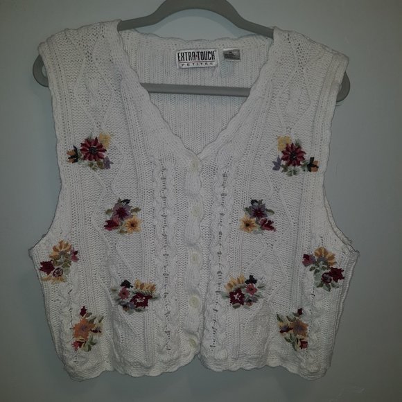 Extra Touch Petites Sweaters - Womens Sweater Top With Floral Design Size Petite Large